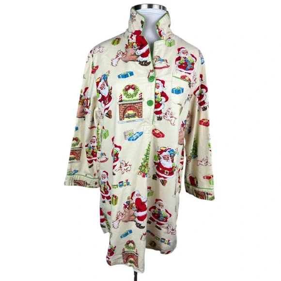 Nick & Nora Christmas Santa Themed Flannel Cotton Nightgown Holiday PJ's XXL - Picture 7 of 14